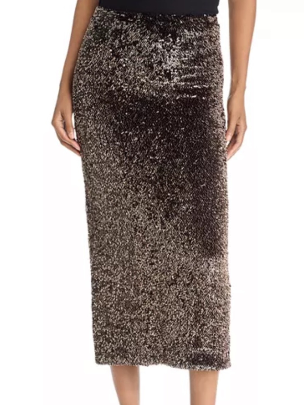 Veronica Beard Koa Sequin Midi Skirt in Copper/Black